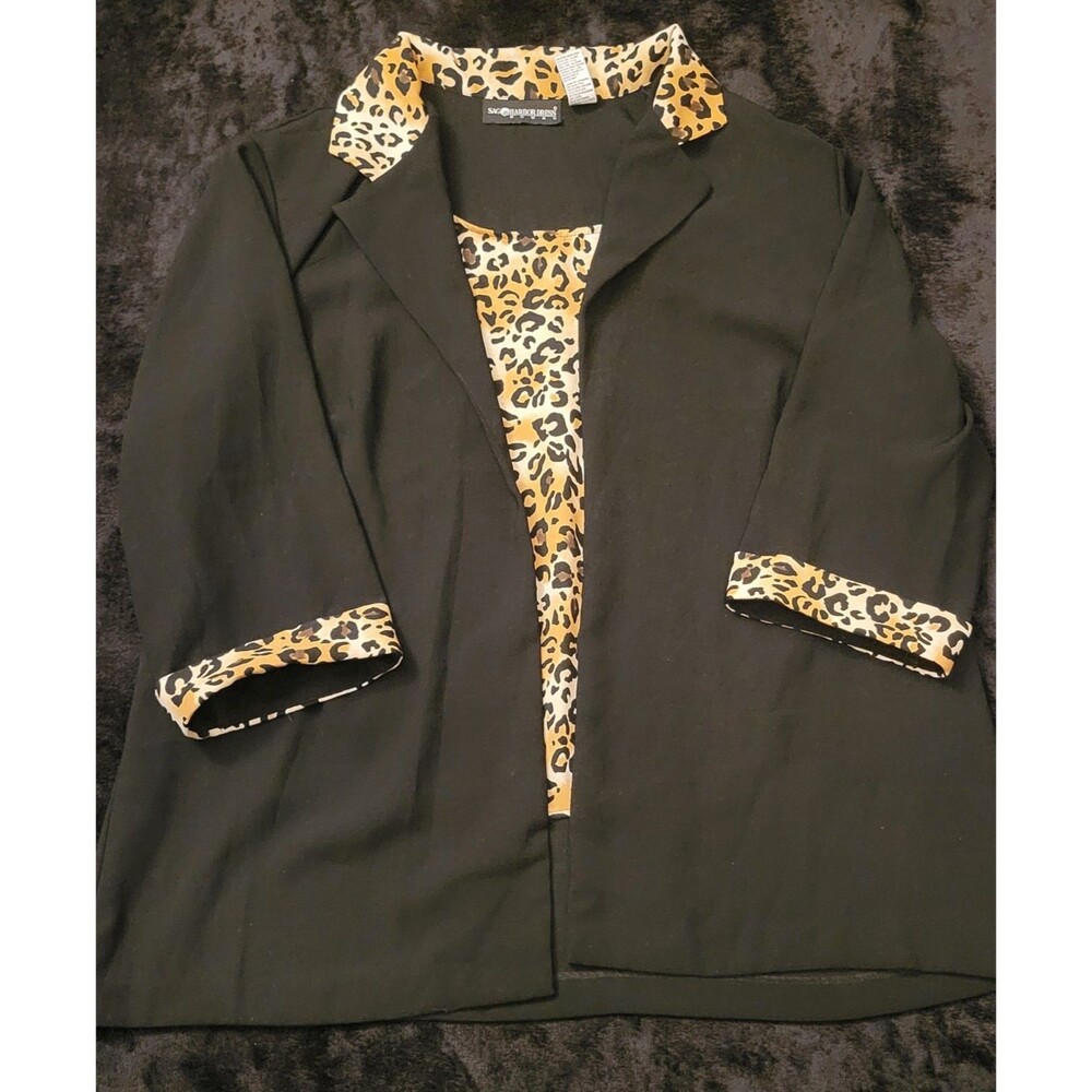 Sag Harbor Cardigan Black Animal/ Leopard Print 2 In 1 Casual Open Front 20W